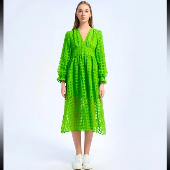 Vibrant Green Women's Dress Size L New Premium Boutique - Picture 3 of 4